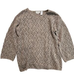 Sigrid Olsen for J. Jill Vtg 90s Crochet Knit Pullover Sweater 3/4 Sleeve Sz PL